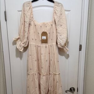 Listicle Cream Maxi Dress with Floral Accents